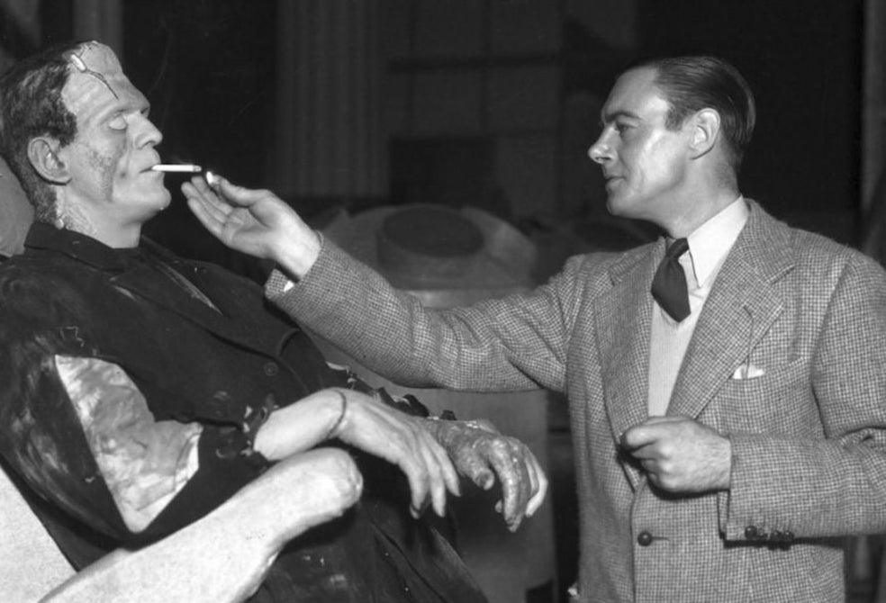 Boris Karloff y director James Whale, en el set de rodaje. Formaron una dúo inigualable. Cuatro años después, rodaron La novia de Frankenstein, película de la que ahora Netflix está ya preparando un remake, con Christian Bale y Maggie Gyllenhaal como protagonistas.