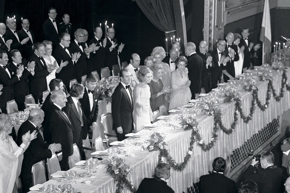 Cena ofrecida a los reyes de España en la Casa Blanca en 1976.