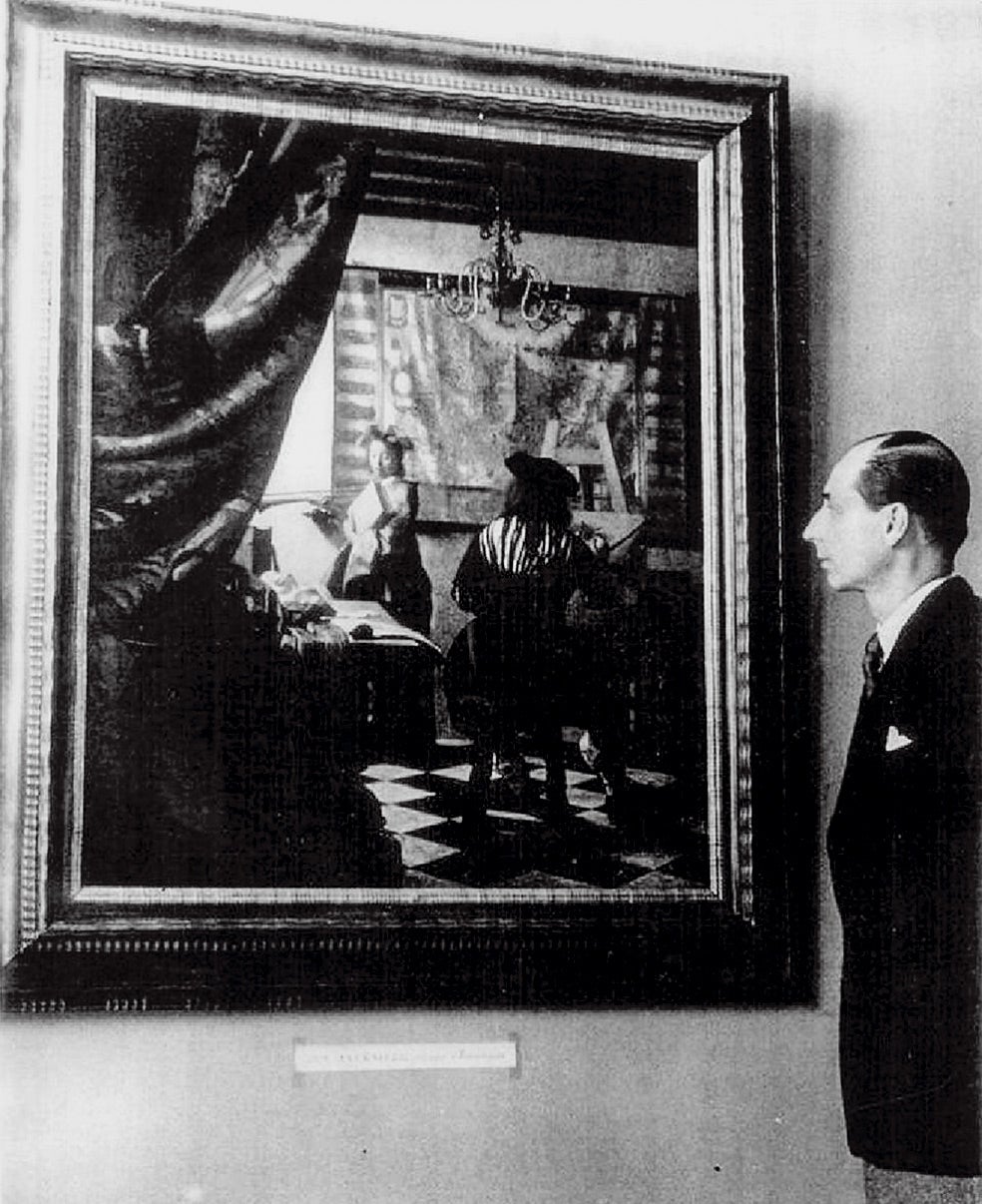 Jaromir Czernin von Chudenitz con el cuadro. El conde luchó por recuperar la obra hasta el final de su vida (1966).