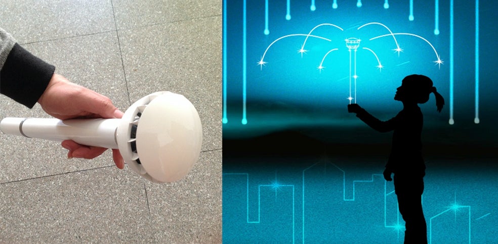 El 'Air umbrella' es un modelo que expulsa aire a través del mango para crear una protección contra las gotas de agua sobre la cabeza del transeúnte.