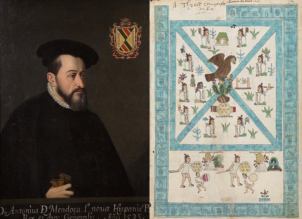 Antonio de Mendoza y Pacheco fue primer virrey de la Nueva España de 1532 a 1550 y luego, virrey del Perú hasta 1952. A él se debe el nombre del códice elaborado para comprender mejor a los aztecas. A la derecha, portada de su Códice.