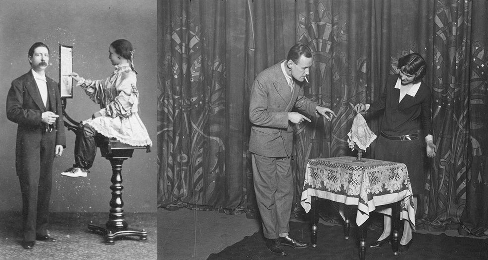 John Nevil Maskelyne (1839-1917), el abuelo de Jasper (a la izquierda), está considerado el padre de la magia moderna. Fue el creador de muchos de los números que todavía se realizan. Su hijo Nevil también se dedicó al ilusionismo y lo mismo hicieron sus hijos, Jasper y Mary (a la derecha, con otro de sus hermanos, Noel). Esta última murió en 2000, a los 94 años, y con ella acabó esta saga de magos.