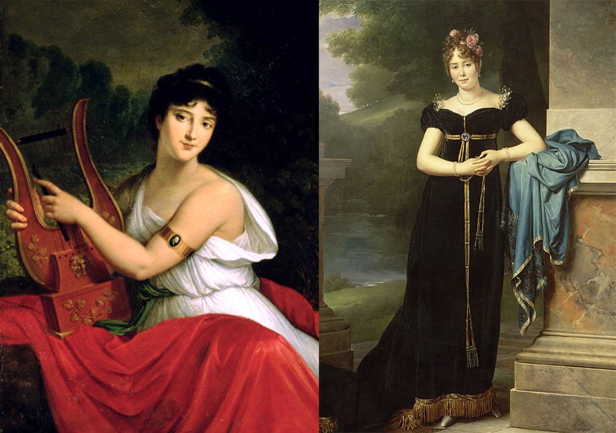 Napoelón tuvo dos amantes conocidas públicamente. La primera, en 1806, fue Éléonore Denuelle (a la izda.), una joven de 20 años. Tuvieron un hijo bastardo, prueba de que sus dificultades para tener un heredero no provenían de Napoleón sino de Josefina. El emperador se cansó pronto de Eleonore e inició una relación con María Walewska (a la dcha.), una noble polaca de la que, al parecer, estuvo enamorado.