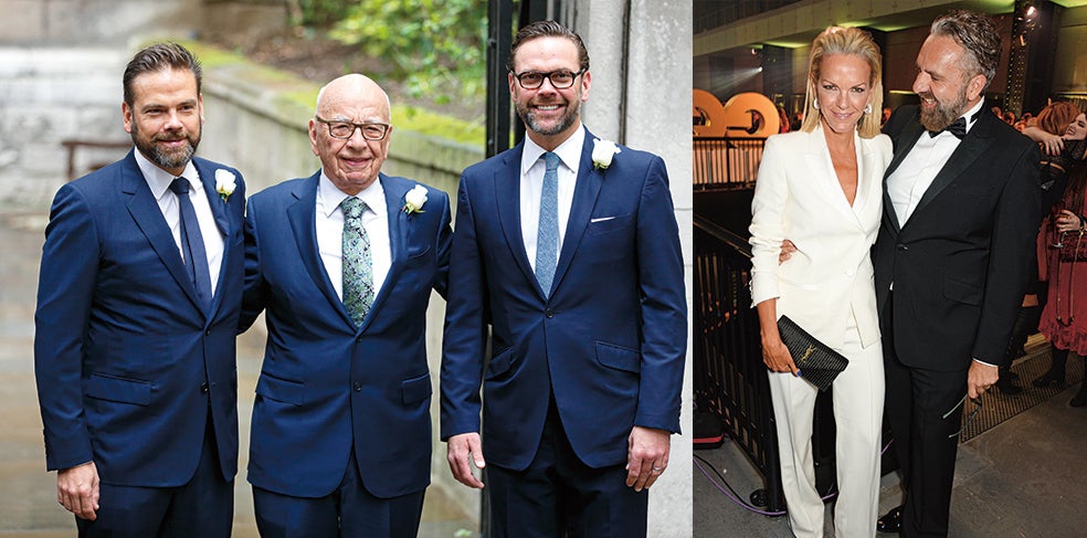La segunda esposa de Murdoch fue la periodista Anna Peyster, y de ella son los tres hijos destinados a manejar el imperio. En concordancia con su visión del mundo, al frente de la empresa debían estar los chicos: Lachlan y James (a la izquierda, con su padre en la cuarta boda del magnate en 2016 con Jerry Hall, la ex de Mick Jagger). Pero dicen que la favorita de papá es su hija Elisabeth (a la derecha), que desde hace veinte años tiene su propia productora de cine, al margen de News Corp.