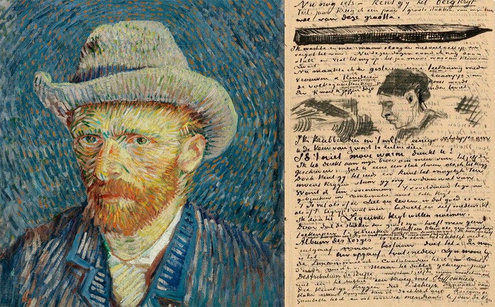 «Se ve que el deseo de producir de Van Gogh es laborioso, perfeccionista y no suelta a sus presas. Los trazos oblicuos detienen el movimiento de su letra pequeña y expresan sus ganas de aislarse y analizarlo todo. El trazo, a veces pesado, traduce angustia».