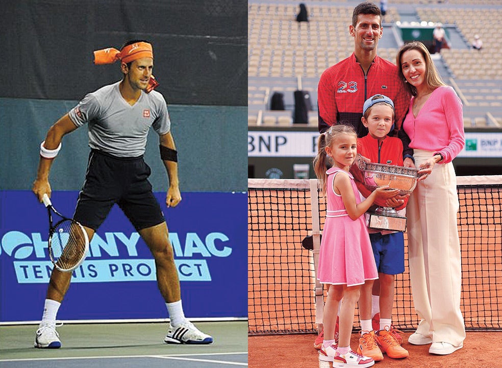 Al principio, Djokovic hacía imitaciones de Federer, Nadal y otros jugadores para deleite del público. Lo hacía, dice, «porque me divertía y lo hacía desde niño. Pero dejé de hacerlo porque me di cuenta, por cómo me miraban, que les molestaba. En ningún caso quería cabrearlos». Djokovic está casado con la empre-saria Jelena Ristic. Tienen dos hijos.