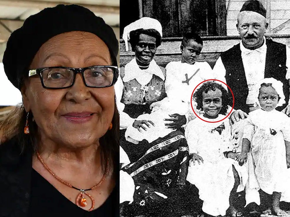 Maria Chan (foto izquierda), nieta de Carl Pettersson y Singdo-Misse, defiende que el personaje de Pippi está inspirado en su madre, Elsa (en el círculo), la hija mayor de la singular pareja. Tuvieron nueve hijos, con algunos de los cuales aparece en la foto de la derecha, todos vestidos con trajes tradicionales suecos. Elsa, nacida en Tabar, una isla del Pacífico, con todas las libertades, fue forzada después a escolarizarse en un colegio católico, al que no se adaptaría. No es seguro que la autora del cuento conociese la historia concreta de Elsa, pero sí la de su padre, llamado el 'rey Carl I' por la prensa sueca.