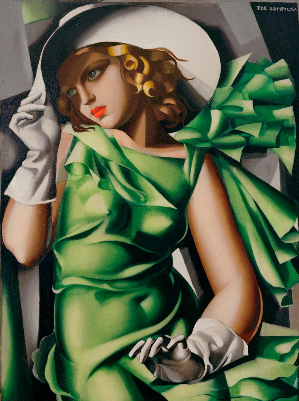 Es el colmo de lo déco: lo era su casa, su persona y su obra, como esta joven de verde, de 1927.