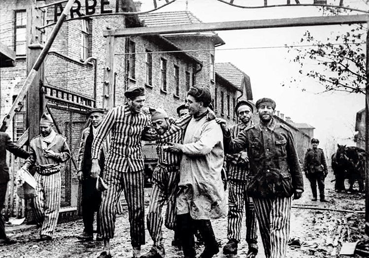 Imagen principal - La peripecia de David. Tras la liberación de Auschwitz, David Wisnia se unió al Ejército americano. Regresó a Dachau y dejó registro del horror con fotos como la de la izquierda. En 1946 logró emigrar a Estados Unidos. Allí se nacionalizó (era polaco), se casó con Hope (derecha) y tuvo cuatro hijos.