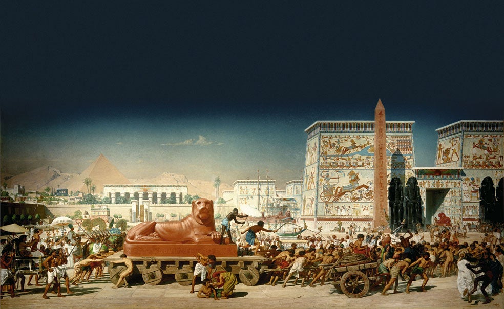 Así imaginó el pintor inglés Poynter en 1867 a los trabajadores hebreos forzados que se cree que participaron en la construcción de la gran capital erigida por Ramsés II junto al Nilo.