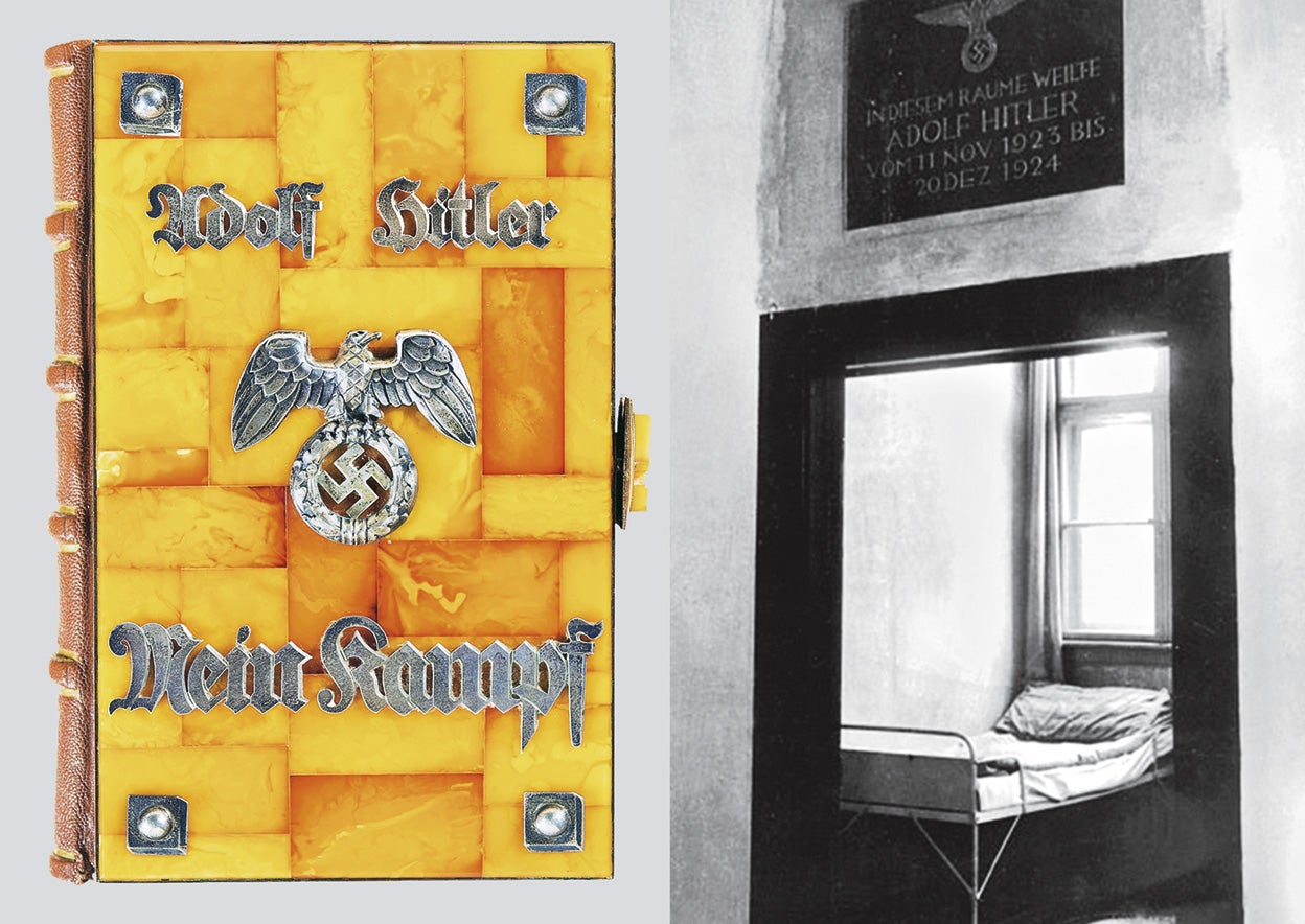 Hitler escribió Mi lucha en la prisión de Landsberg. Este ejemplar encuadernado en ámbar con refuerzos de plata fue el premio que se entregó al ganador de una carrera de obstáculos celebrada en Rostock en 1938. Se subastó décadas despues por 25.875 dólares.