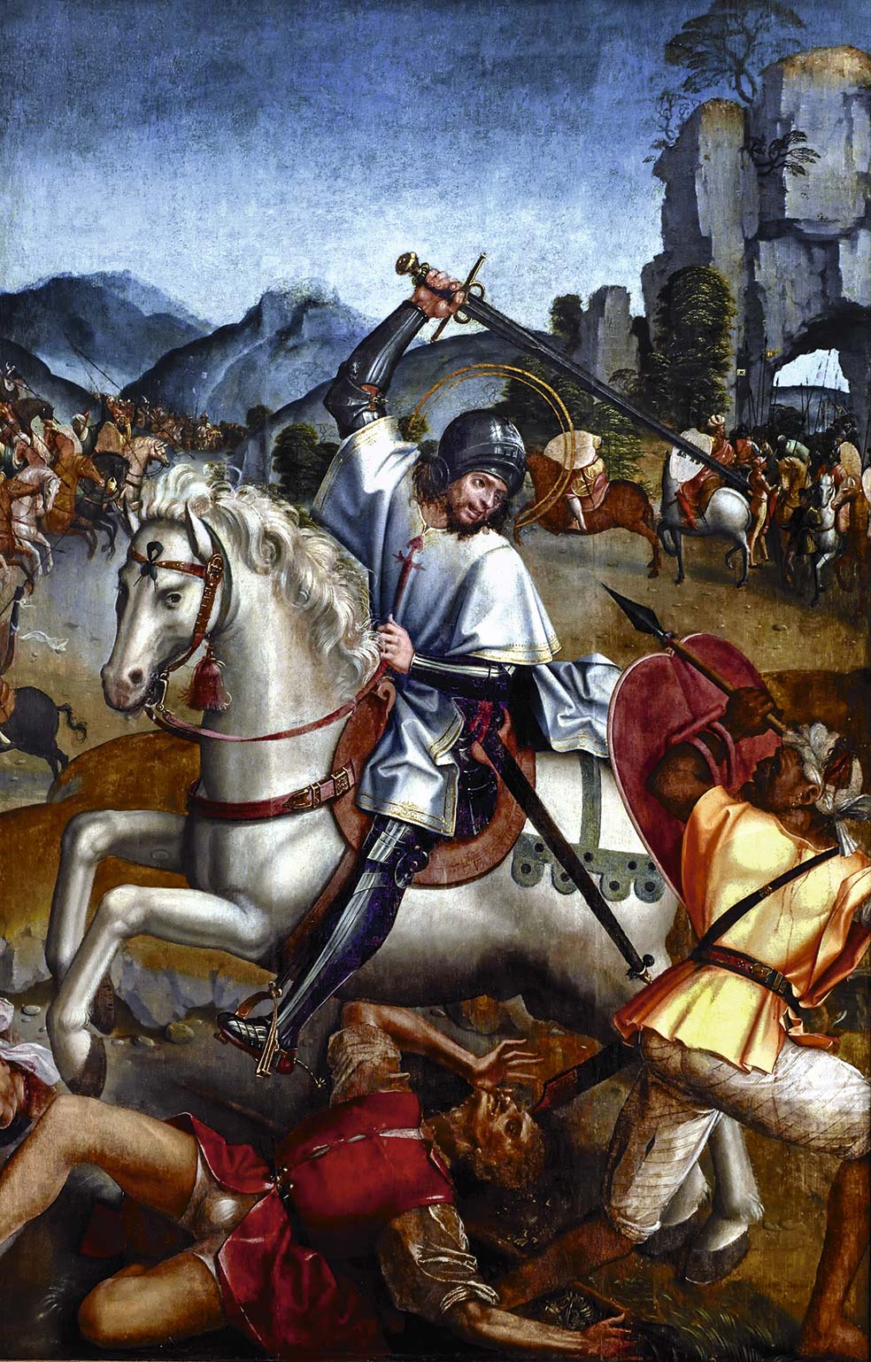 Ramiro I estaba perdido: tenía pocos hombres y esperaba la acometida de un potente ejército musulmán. Entonces se le apareció Santiago, lo animó a combatir y prometió luchar a su lado. Eso cuenta la leyenda y que esa ayuda resultó crucial en la victoria cristiana.