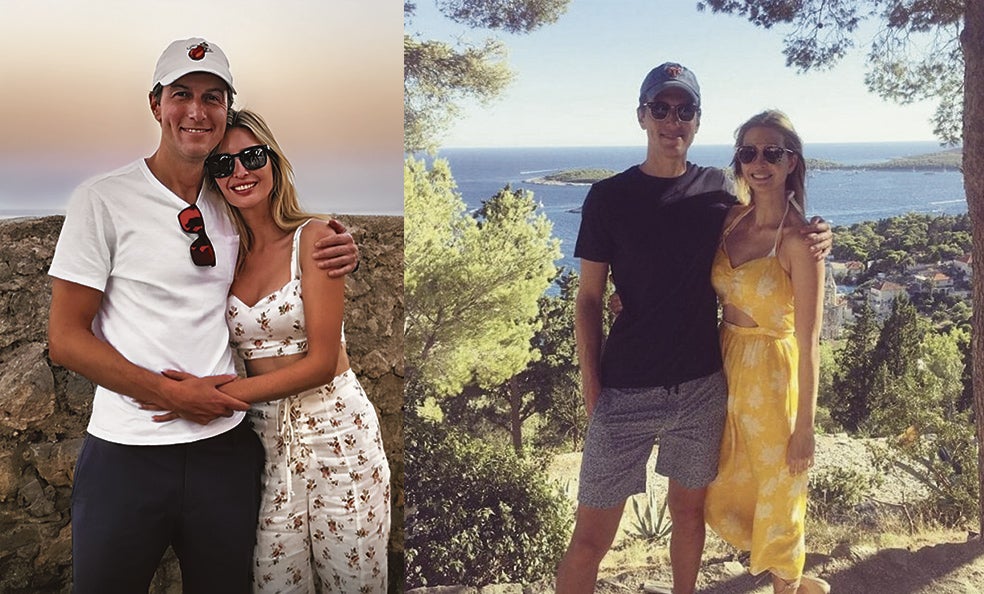 Jared Kushner e Ivanka Trump llevan casados desde 2009 y tienen tres hijos. Desde que se alejaron de Donald Trump, tras el asalto al Congreso, Ivana se ha convertido en miembro de un nuevo clan —el clan Kushner. Son habituales de las costas del Adriático y los Balcanes. En la foto de la derecha, posan en la isla croata de Hvar.
