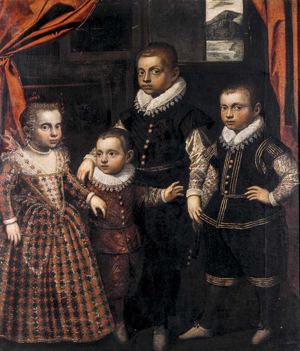 Retrato de cuatro niños, de Marietta Robusti, hija del pintor. Trabajó 15 años en el taller de su padre y realizaron obras juntos.