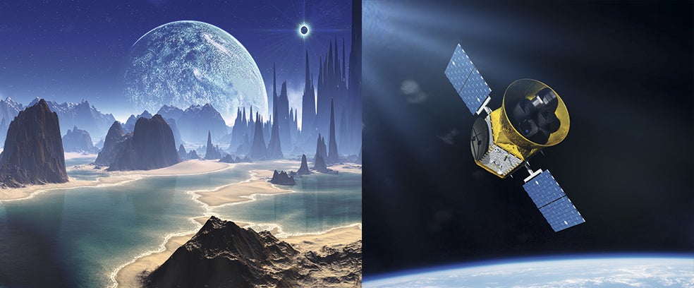 Los nuevos exoplanetas podrían tener océanos de alcohol, soles perennes, docenas de lunas, volcanes que escupen metales... El telescopio TESS (a la derecha) es crucial para dar con ellos.