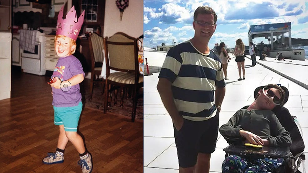 Así describe Robert Steen, el padre de Mats, a su hijo en el documental de Netflix. El joven padecía una enfermedad llamada distrofia muscular de Duchenne, un trastorno genético que provoca un desgaste muscular progresivo. (A la derecha, con su padre, cuando la enfermedad ya había avanzado).