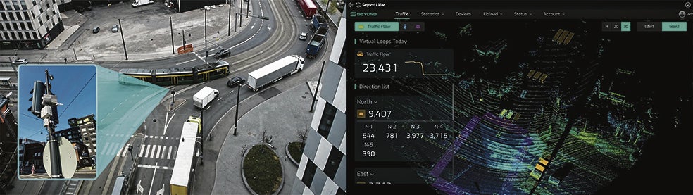 Un dron con tecnología Lidar sobrevuela Zúrich para crear un 'gemelo digital' de la ciudad. Una de sus aplicaciones más útiles es el tráfico (abajo): los semáforos los regula el sistema por su cuenta según los datos compartidos en toda la ciudad.
