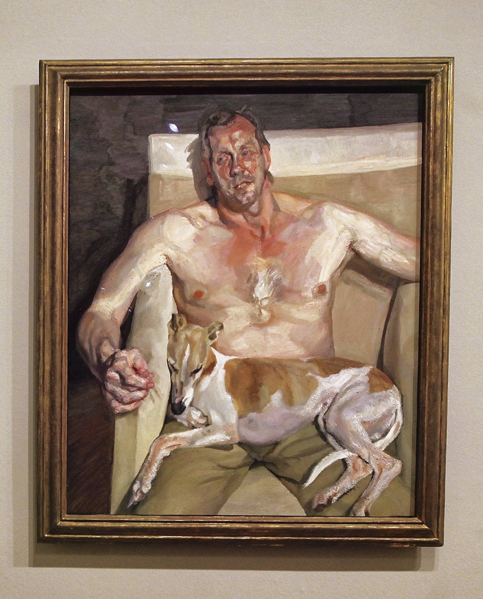 Imagen secundaria 2 - Modelo sin complejos. Dawson posó para ocho reconocidas pinturas de Freud, incluido su último cuadro, el inacabado Retrato de un sabueso, de 2011, aquí abajo, a la izquierda. Arriba: David y Eli, de 2004. Abajo a la derecha: Eli y David, de 2006.