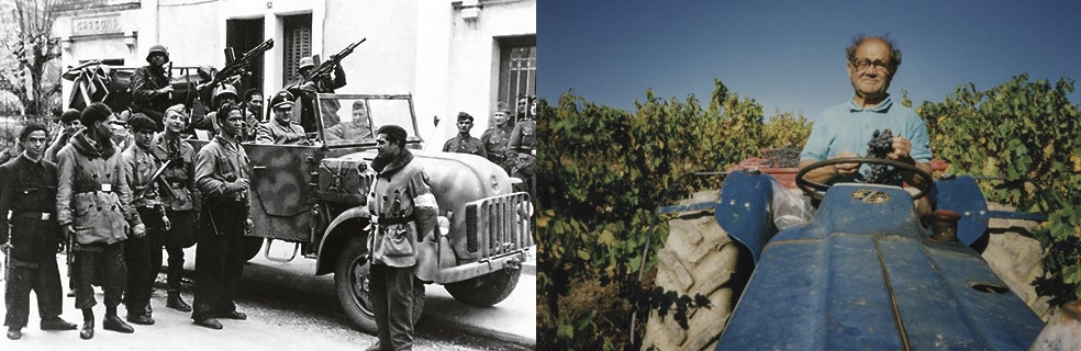 Pradier, que parte de su vida trabajó como chófer o transportista, conduciendo un tractor durante la vendimia. Era muy trabajador y dispuesto a ayudar. A la izquierda: una imagen de la BNA, una sanguinaria brigada nazi, con la que Pradier trataba y se movía durante la ocupación. La represión llevada a cabo entre 1943 y 1944 fue especialmente sanguinaria en la Dordoña.