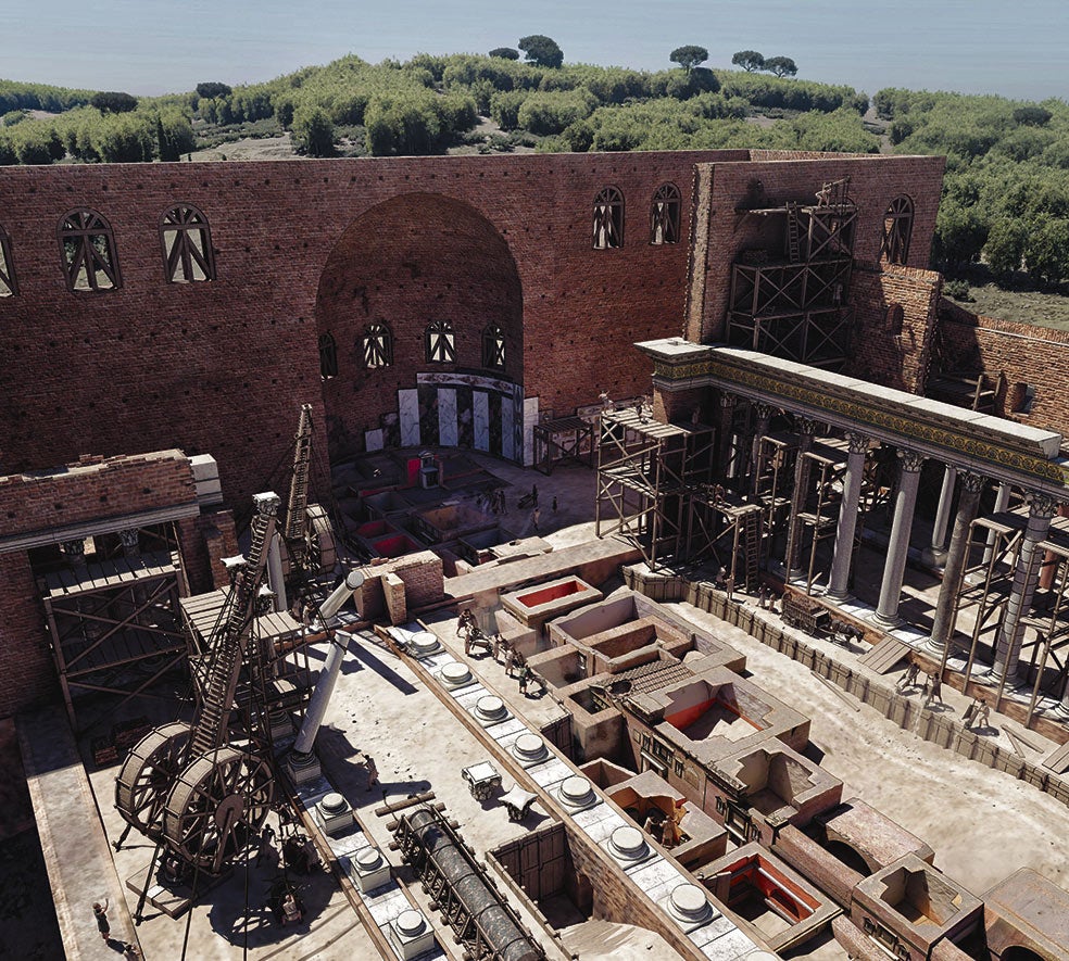 En el siglo IV, para la construcción de la basílica primitiva, se usaron poleas impulsadas por esclavos. Se reaprovecharon columnas y capiteles romanos.