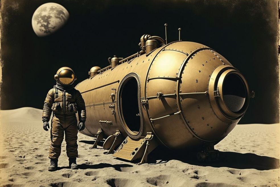 Abundan las similitudes entre la expedición lunar que describe Julio Verne en De la Tierra a la Luna y la que hizo la NASA en 1969. El proyectil de Verne y el Apolo 11 se parecen en la forma, transportan a tres astronautas, salen a una velocidad muy similar (a 10,9 kilómetros por segundo en la novela y a 11,2 en la misión real) e incluso tardan el mismo tiempo en llegar a la Luna.