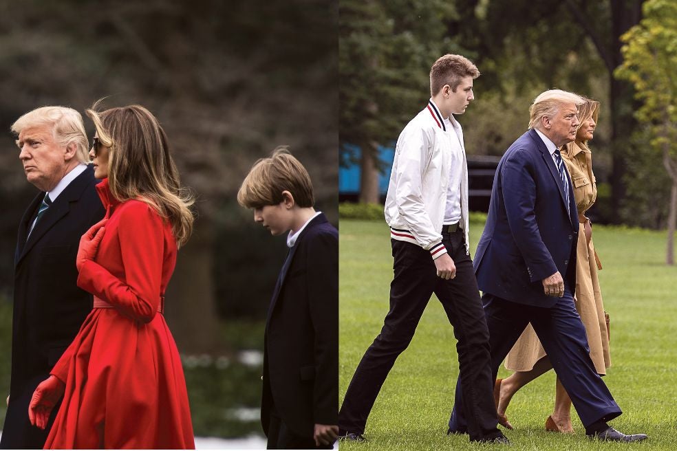 En el primer mandato de Trump, una imagen habitual era ver a Barron caminar detrás de sus padres sin contacto alguno. Una distancia especialmente sorprendente después de los Obama, que abrazaban y acompañaban siempre a sus hijas cuando estaban ante los medios.