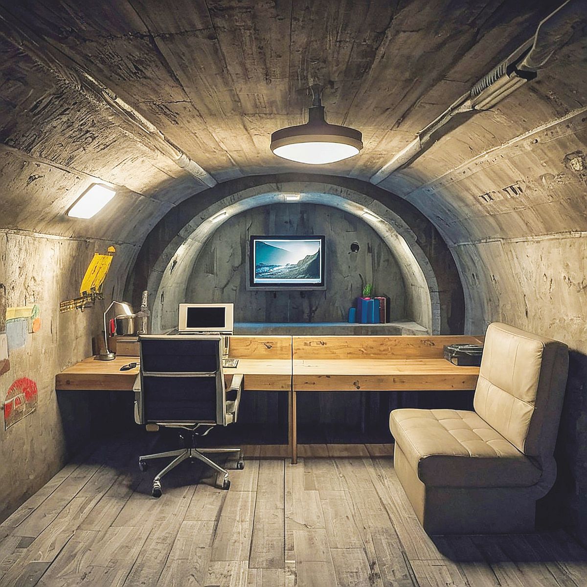 Una estancia del Búnker Económico, un modelo de Bunker Vip (la imagen que abre este reportaje muestra otra estancia del mismo búnker). Con un precio de 39.000 euros, asegura esta empresa madrileña que es «el más barato de España». Inspirado en la tecnología submarina, soporta presiones de más de 2000 bares.