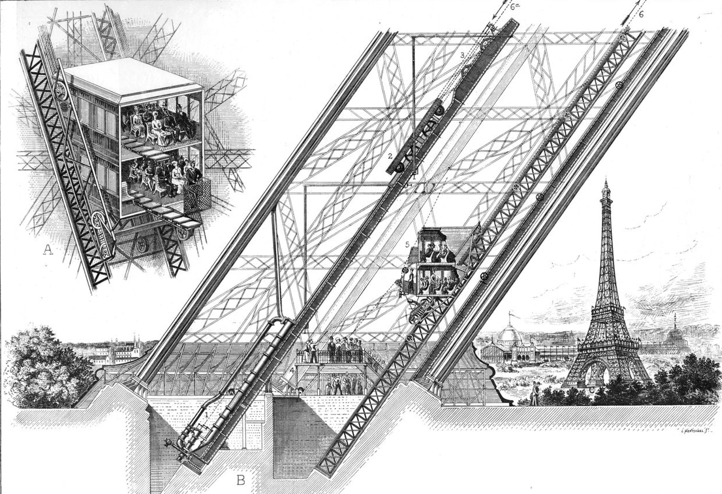 En 1889, Otis se colgó otra medalla con la construcción del ascensor hidráulico de dos plantas que subía por raíles inclinados hasta la segunda planta de la torre Eiffel. Un segundo elevador, de otra compañía, llevaba hasta la tercera planta. El invento de Elisha era capaz, en pleno siglo XIX, de transportar a personas a alturas que rozaban ya los 300 metros con absoluta seguridad.