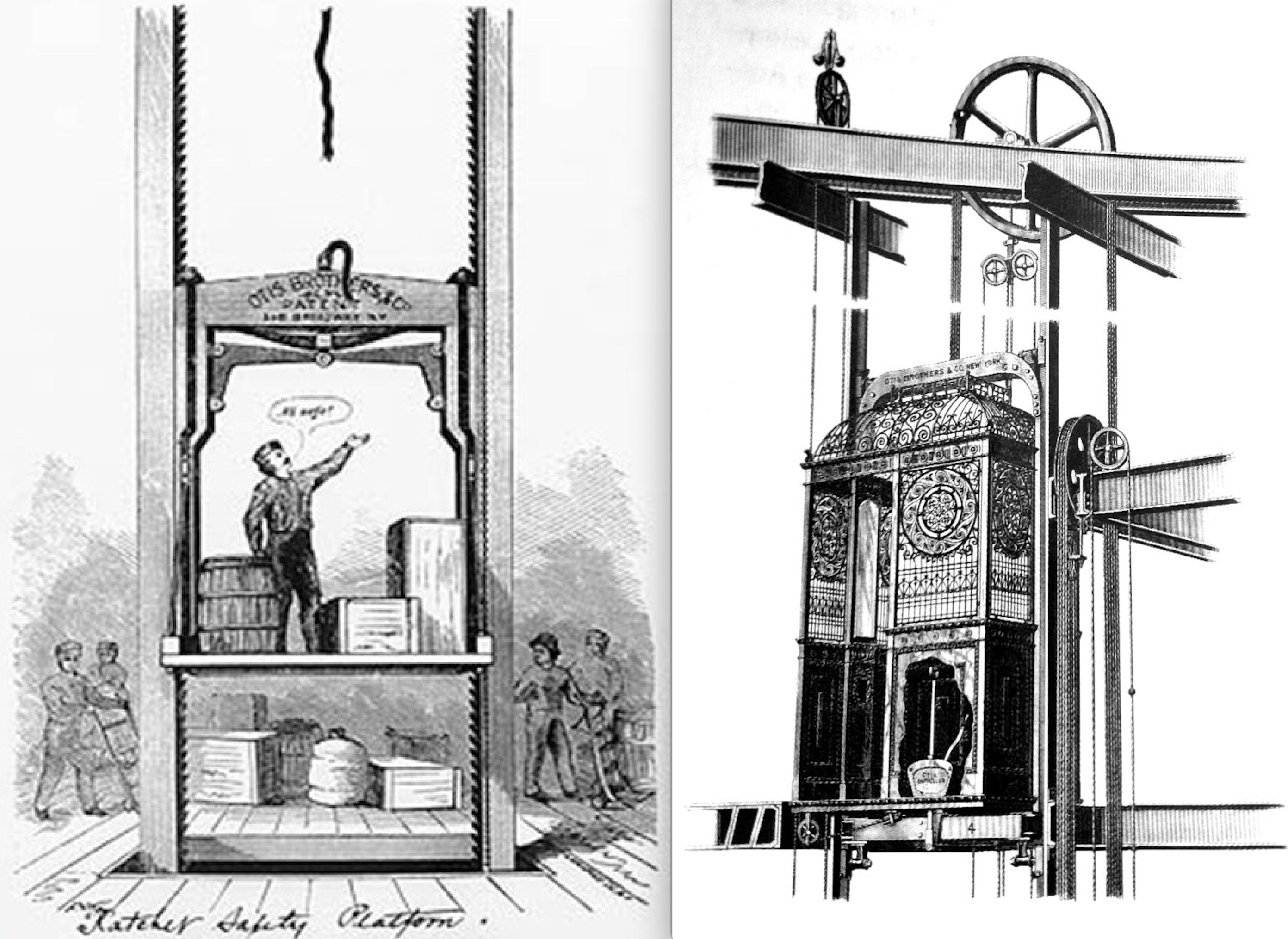 Para mostrar la seguridad de su invento Elisha Otis se montó en un elevador con su sistema y mandó cortar la cuerda en presencia de todos en la Feria Mundial de Nueva York.