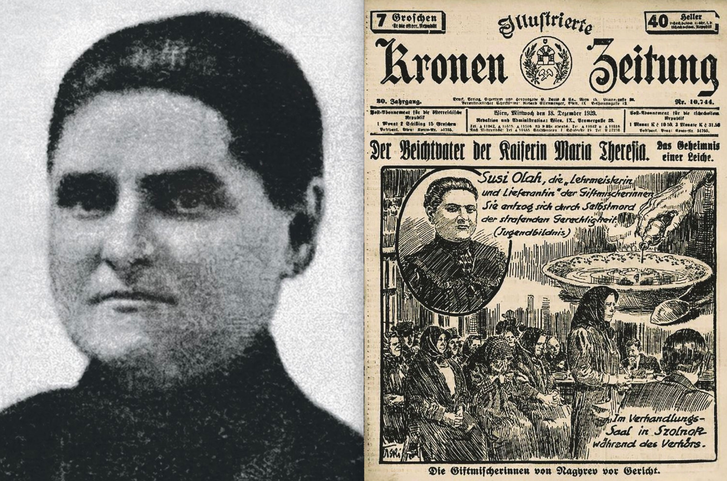 Susi Fazekas, Olah de soltera, comadrona de Nagyrév, fue la más activa en la fabricación de veneno, que vendía a las interesadas en deshacerse de sus maridos. El suyo, del que vivía distanciada, falleció en 1928 de un infarto. Cuando se descubrieron los crímenes en 1929, la prensa austrohúngara cubrió profusamente el caso, que se prolongó meses.