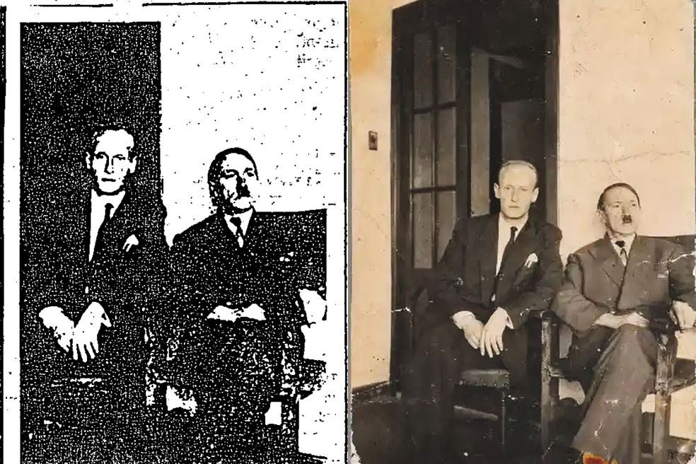 La imagen que en su día presentó Citroën como un retrato de él con Hitler era de muy mala calidad. Hoy circulan por Internet versiones mejoradas con inteligencia artificial (a la dcha.).