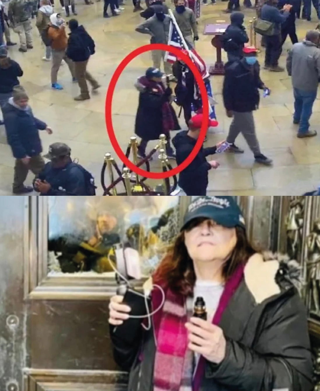 Hemphill grabada por las cámaras de seguridad del Capitolio, imágenes que servirían para condenarla.