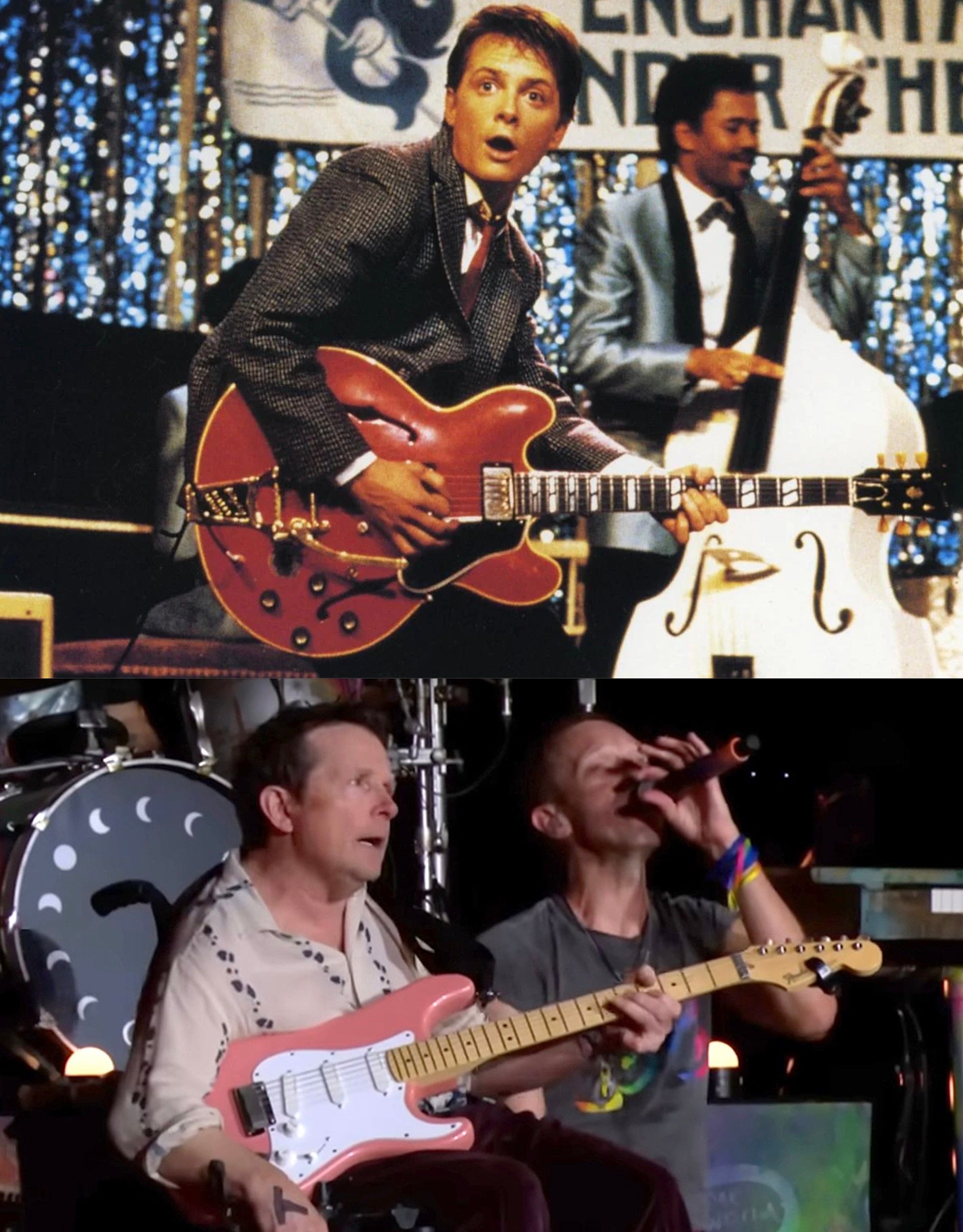 «Siempre había querido ser una estrella de rock», confiesa Michael J. Fox. Regreso al futuro le permitió serlo por un rato, en la escena del baile escolar de 1955. «La escena no era estrictamente necesaria. Estaba ahí solo por puro placer». Una generación de músicos dice ahora que se inspiró en esa escena para empezar a tocar la guitarra; y Fox, a su vez, fue invitado a interpretarla en estadios. El año pasado, incluso subió al escenario para tocar la guitarra con Coldplay.