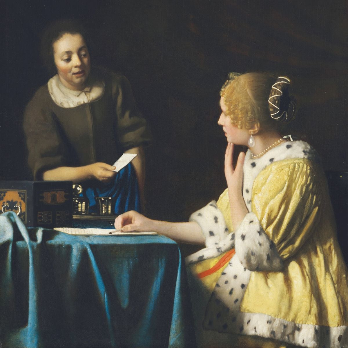 Ama y criada, una de las tres obras de Johannes Vermeer que tiene la colección Frick, y solo hay 36 Vermeers en el mundo. Frick la compró en 1919, el año de su muerte, por 290.000 dólares. Fue su última adquisición.