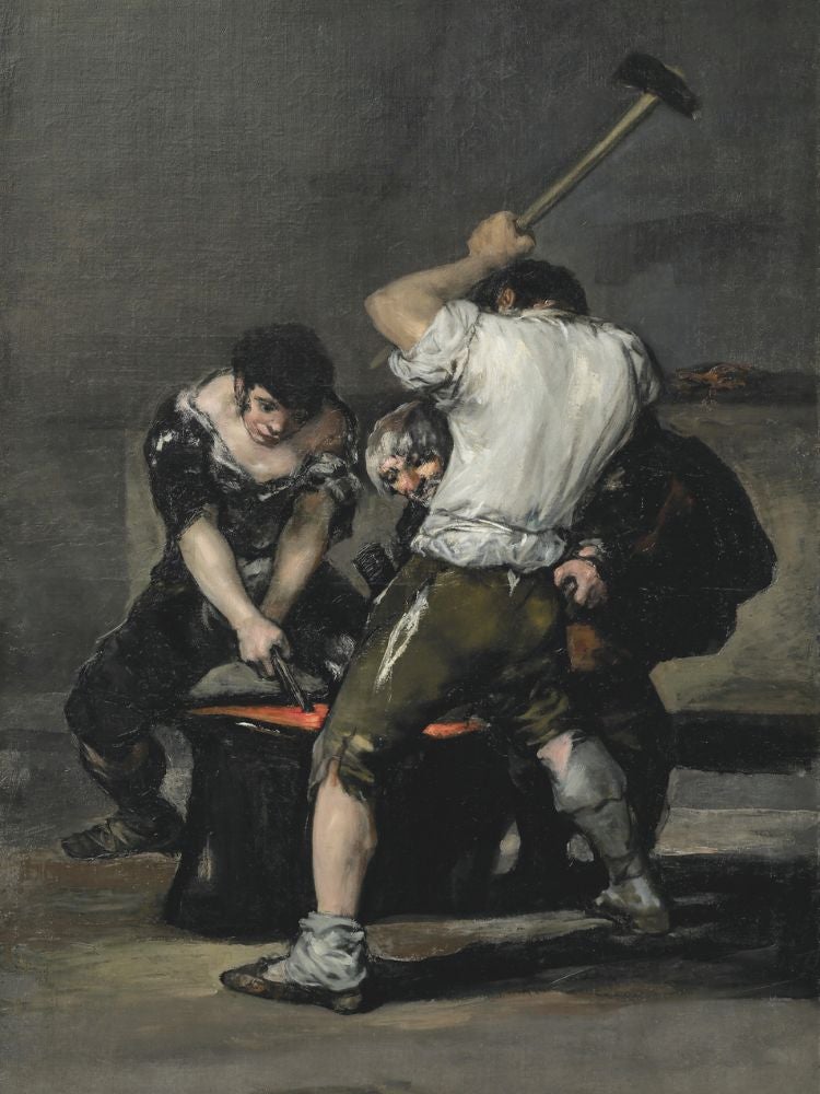 La fragua, de Francisco de Goya, llegó a la Frick Collection en 1914. Contrasta con otras obras del museo —muchas de ellas, retratos aristocráticos— por mostrar una escena de trabajadores y de vida cotidiana. Goya lo pintó en 1819.