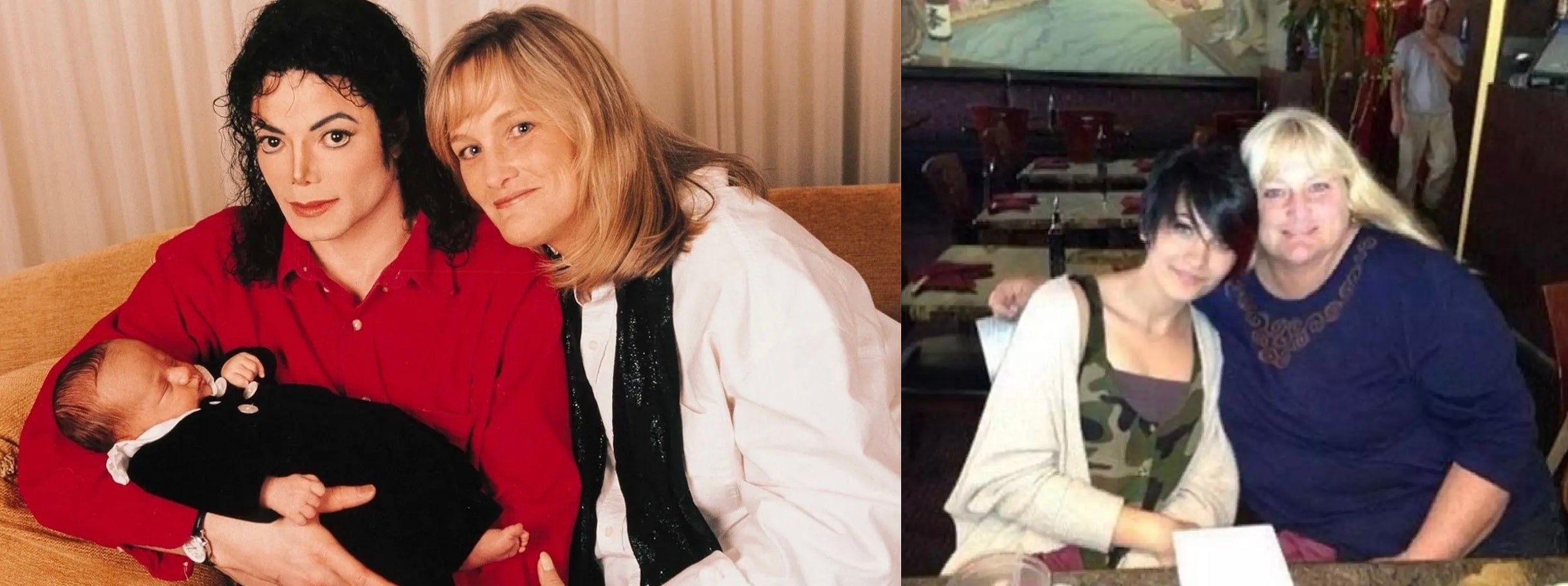 Paris, recien nacida, con sus padres. Y, a la derecha, el día que cumplió 15 años, con su madre, Debbie Rowe, con quien entonces se reunía por primera vez. Cuando Debbie renunció a su custodia, Paris no había cumplido un año.