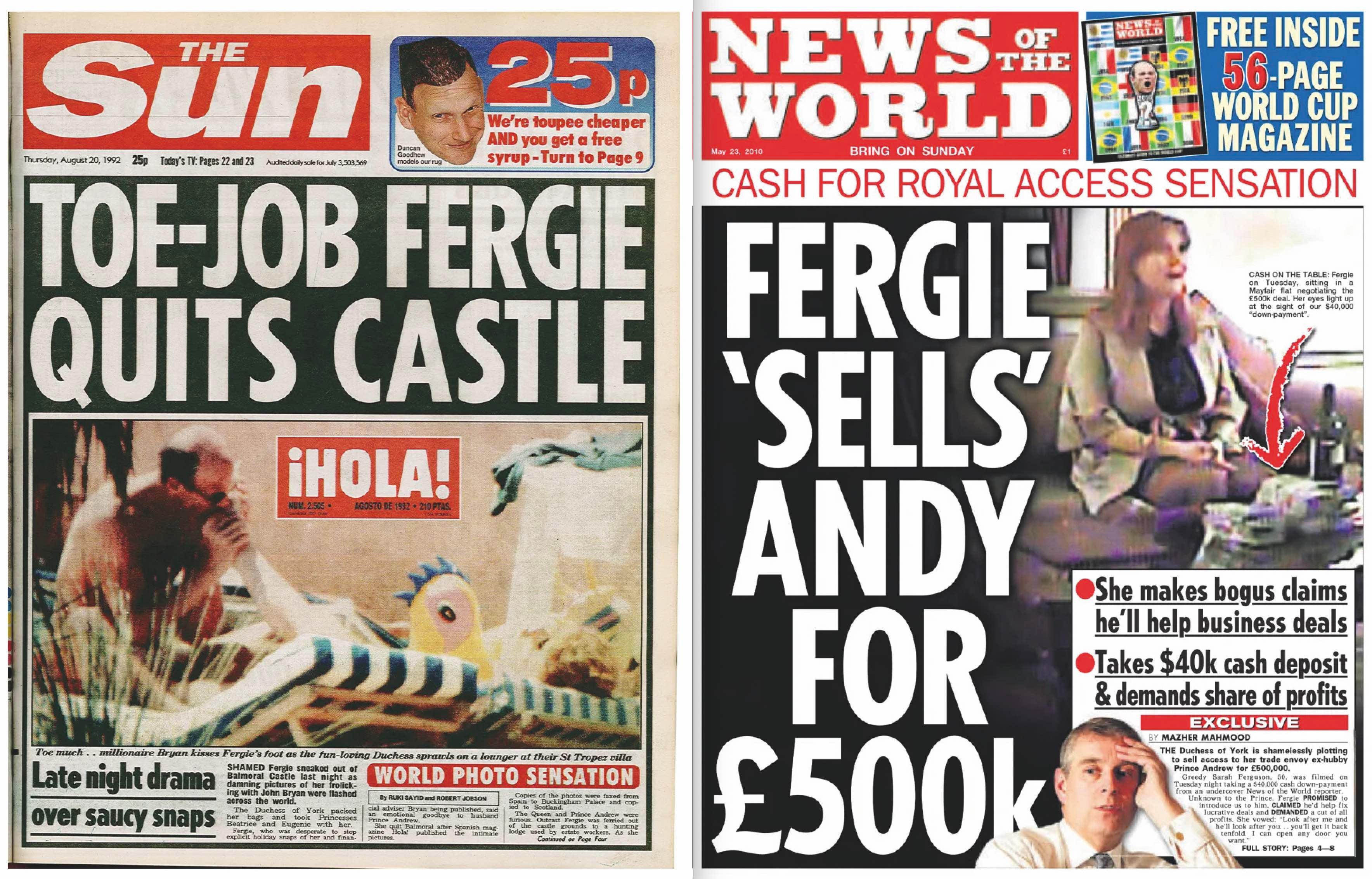 Ferguson ha protagonizado numerosas portadas escandalosas: con su asesor financiero chupándole los pies, ofreciendo los servicios de Andrés a un falso jeque a cambio de dinero...