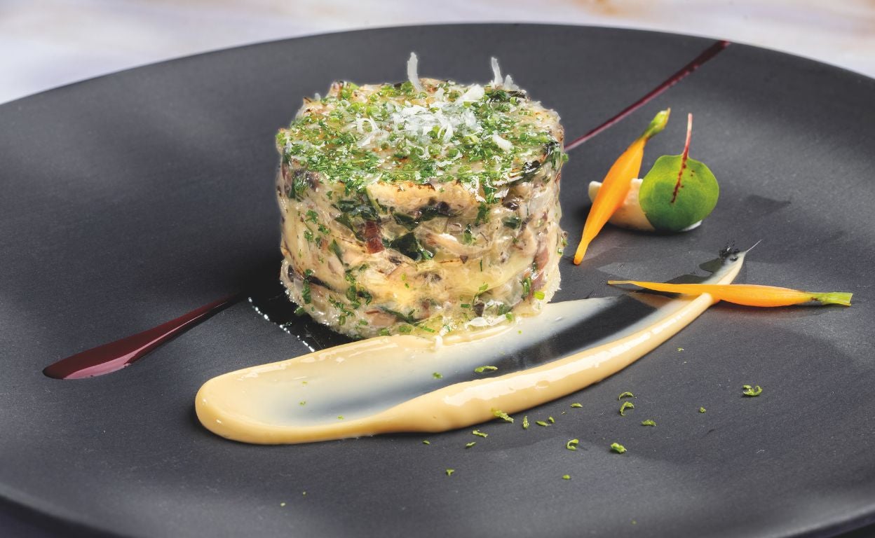 Gratinado de acelga, jamón y champiñones