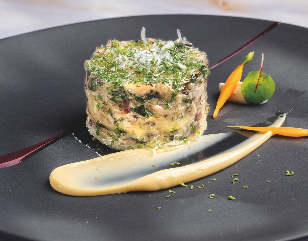 Gratinado de acelga, jam&Atilde;&sup3;n y champi&Atilde;�ones